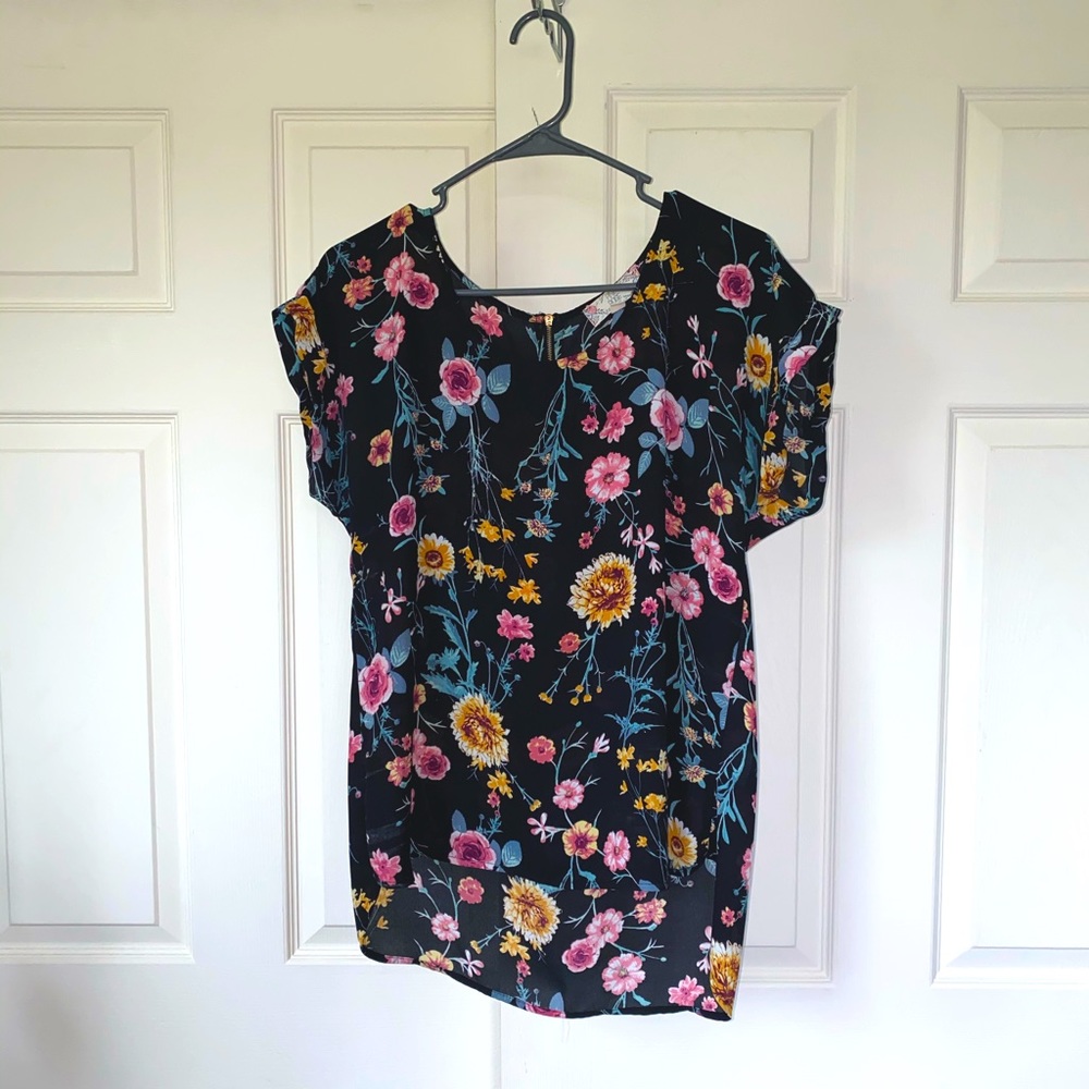 Pink Rose Vintage Floral Blouse, size large